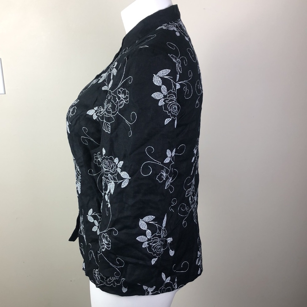 JM Collection Embroidered Linen Jacket Black White Floral - Picture 8 of 8